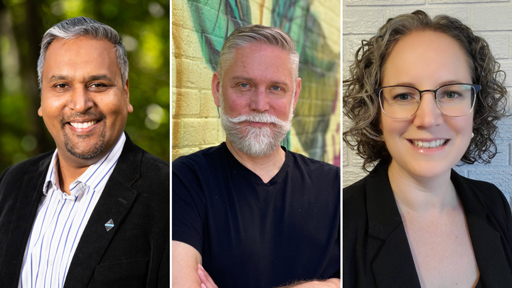 A composite image of Rishi Gupta, Marcie Cochran and Ryan Melsom