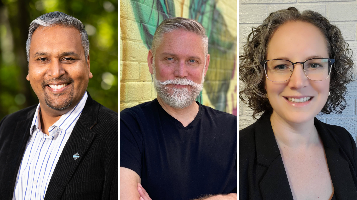 A composite image of Rishi Gupta, Marcie Cochran and Ryan Melsom