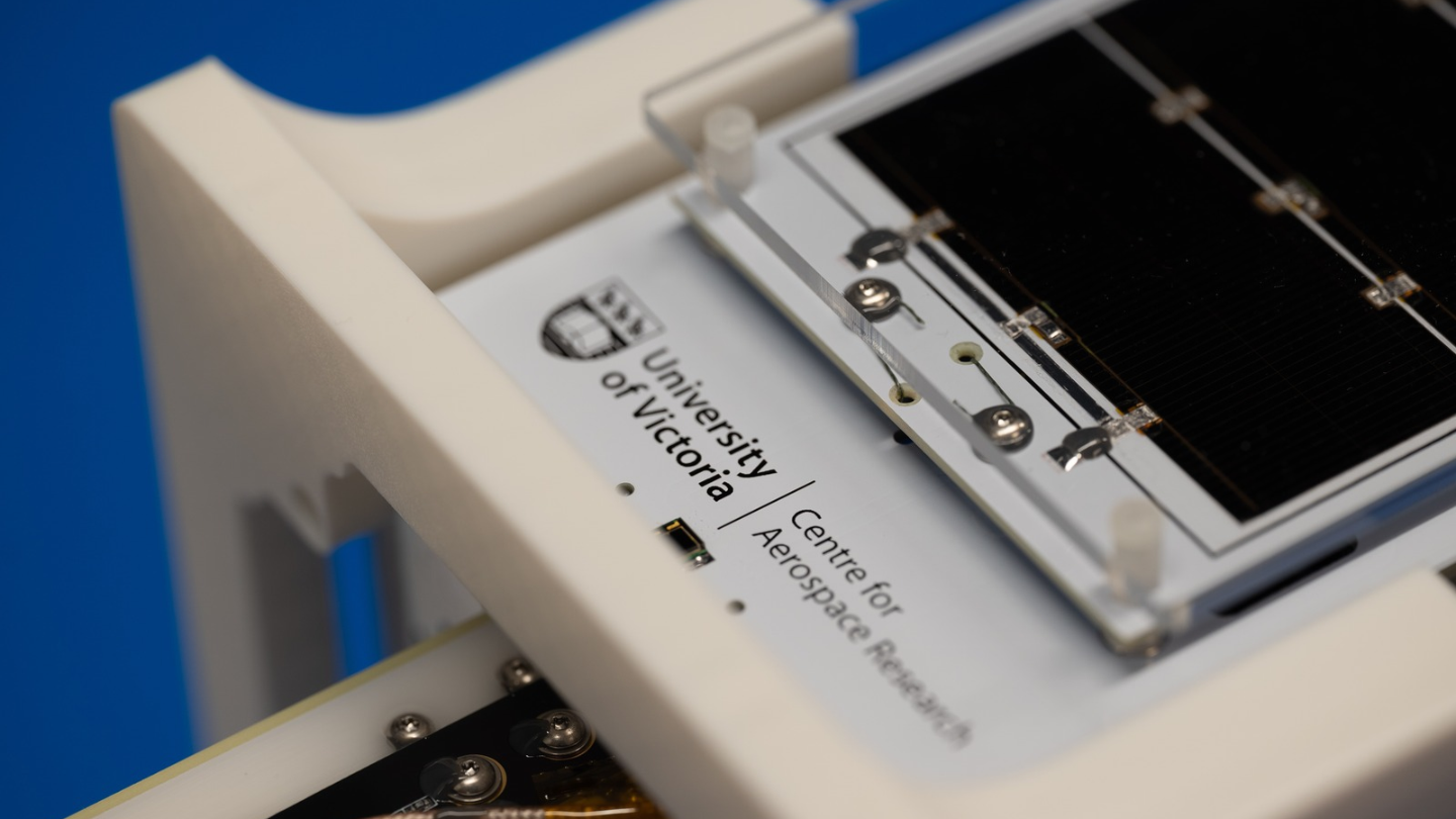 Closeup of a CubeSat satellite