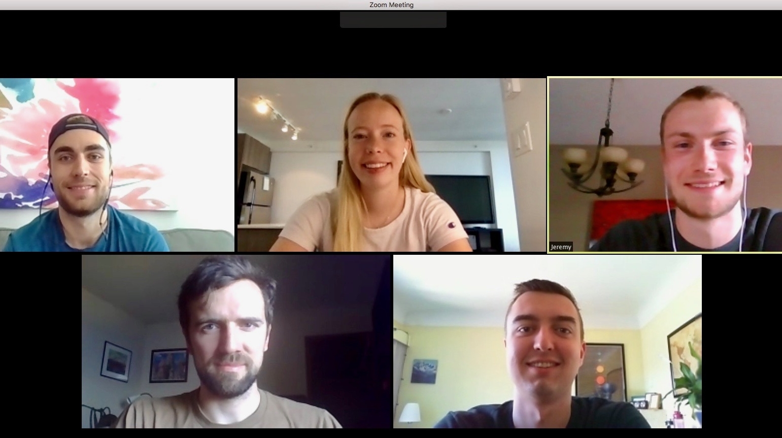 Screenshot of a Zoom meeting showing the five members of the team.