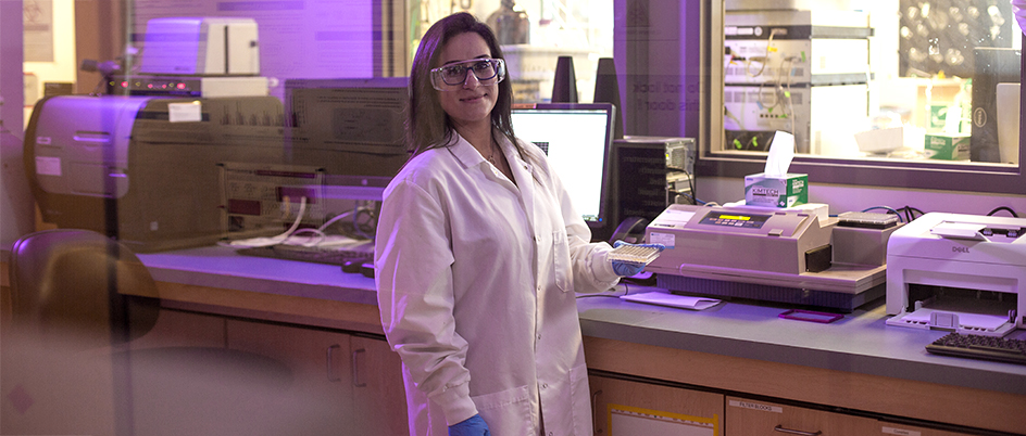 UVic graduate Azra Rajwani in a medical lab
