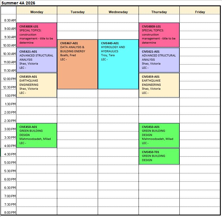 2026 4A summer timetable