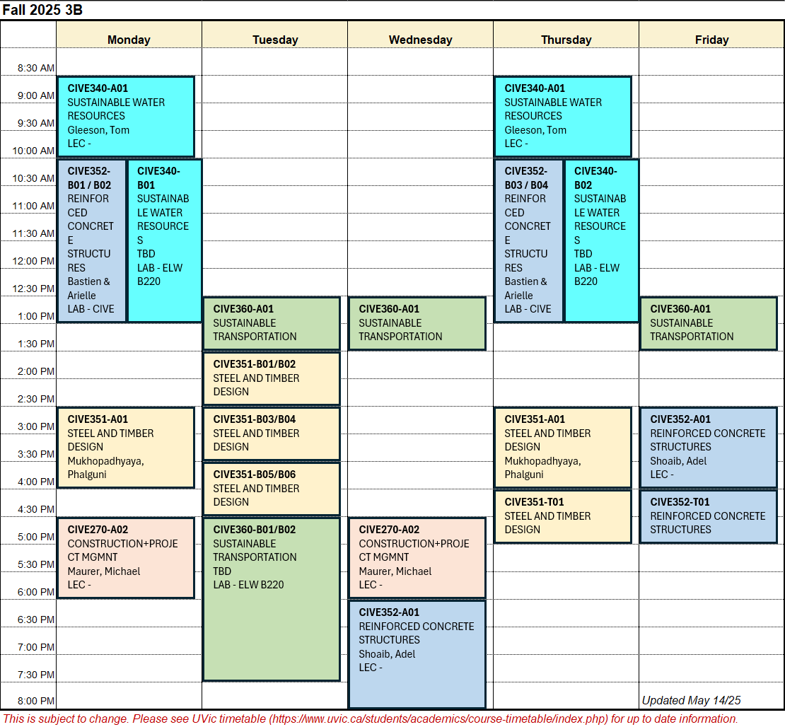 Fall 2025 3B Timetable