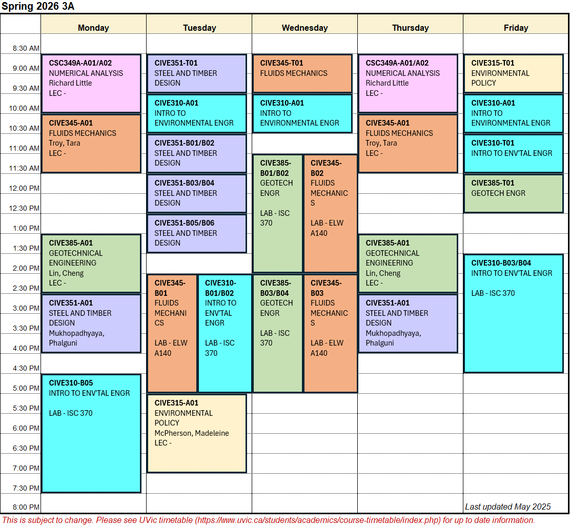Spring 2026 3A Timetable