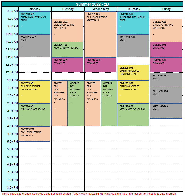 Summer 2B Schedule