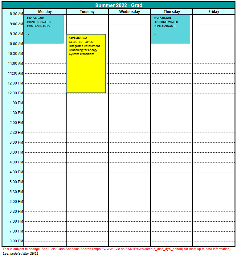 Summer grad course schedule