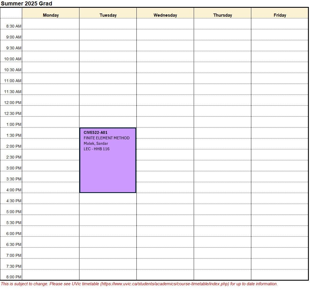 Summer 2025 Grad timetable