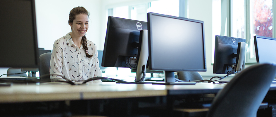 UVic student Dominique Charlebois at a computer