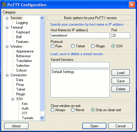 Putty login window