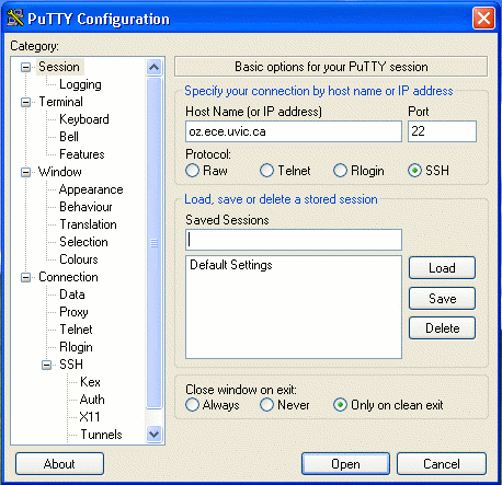Putty login window example