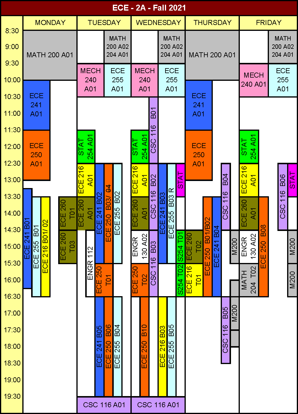 Fall 2021 2A Term Timetable