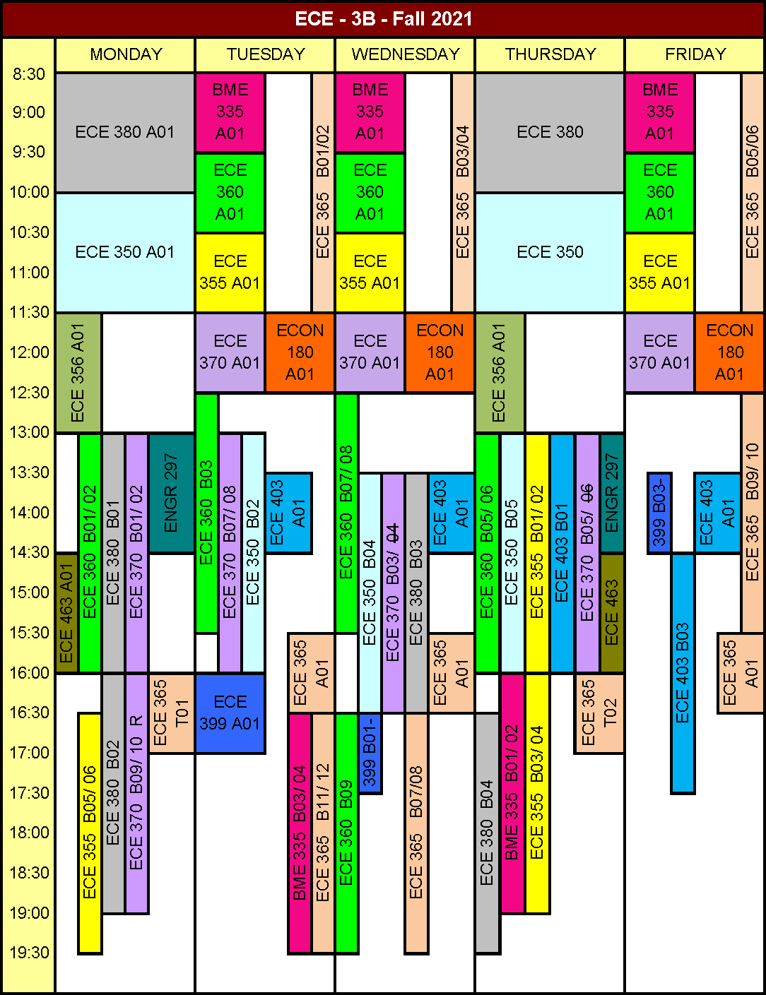 Fall 2021 3B Term Timetable