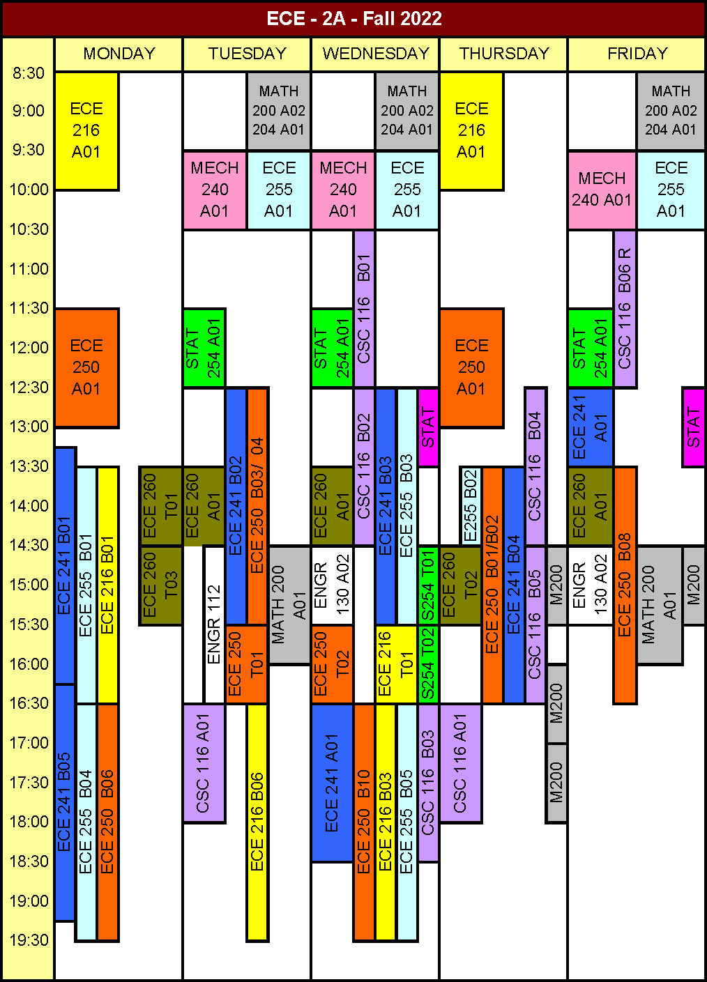 Fall 2022 2A Term Timetable