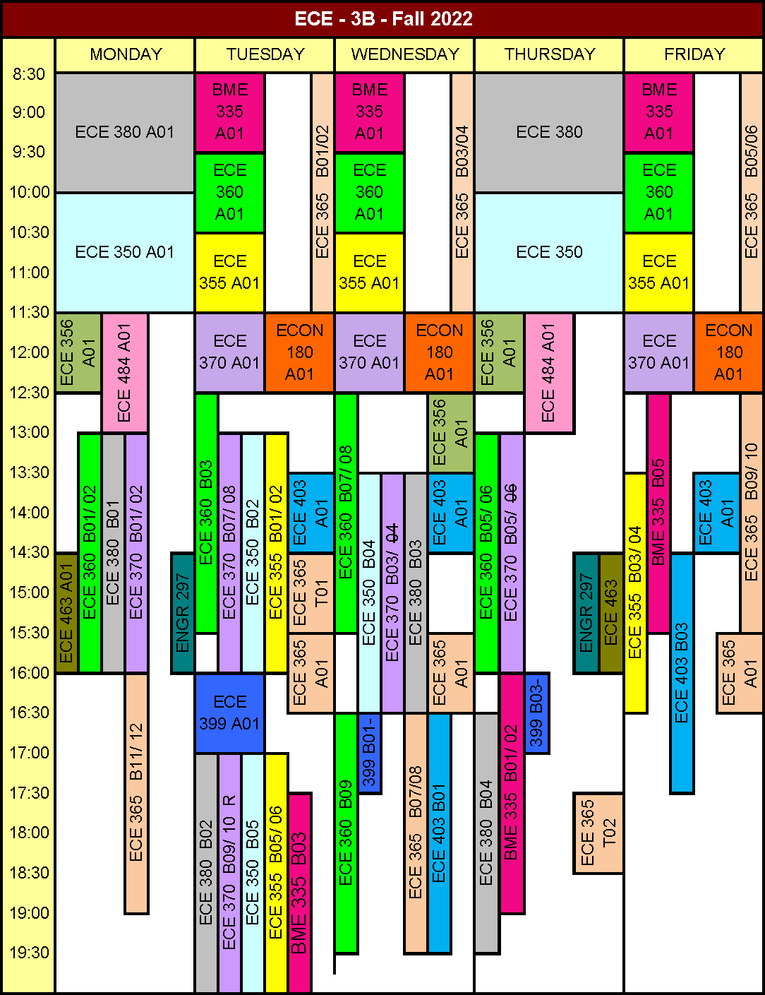 Fall 2022 3B Term Timetable