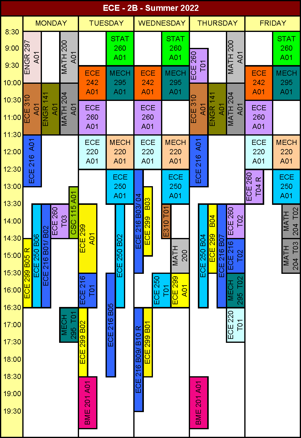Summer 2022 2B Term Timetable