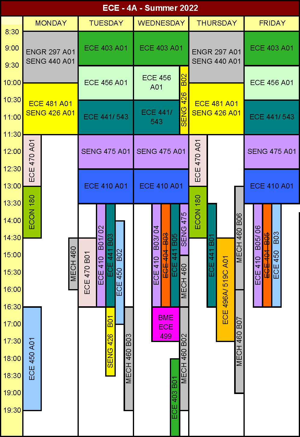 Summer 2022 4A Term Timetable