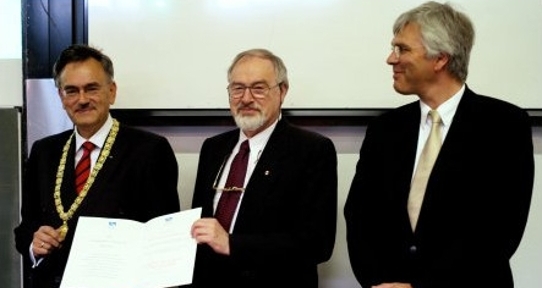 Dr. Wolfgang Hoefer being awarded a Doctorate Honoris Causa degree from the Metsovio National Technical University of Greece