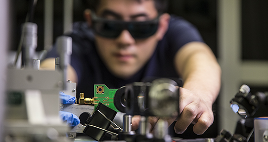 UVic student Dao Xiang in an engineering lab