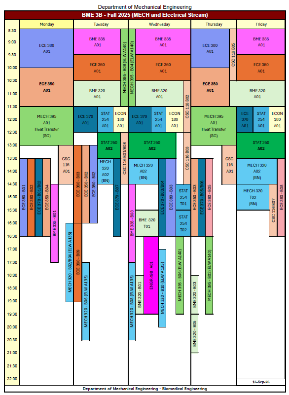 Fall 2025 BME-MECH-ECE 3B Timetable