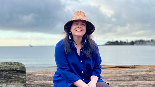 A portrait of chuutsqa at Cadboro Bay Beach