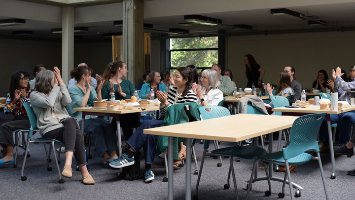 The group of attendees at the awards ceremony, held in the MacLaurin Learning Commons.