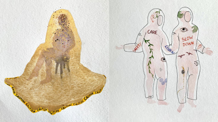 Two watercolour artworks on paper by Caroline Boileau