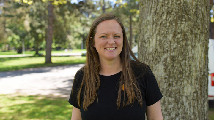 Jean Buckler is pictured outdoors on the UVic campus.