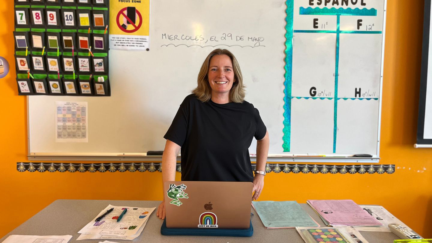 Lisa Green pictured standing in her classroom.