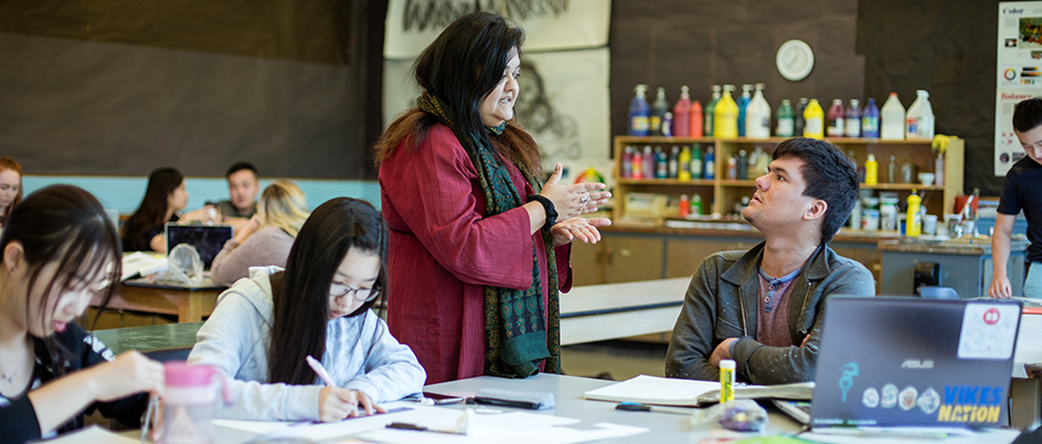 Art teacher Shruti Tandon with students