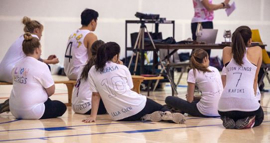 Physical and Health Education students wearing hand-made uniforms for their team, The Lion Kings, at the Sport Education festival.