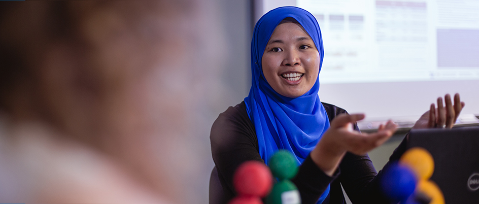 Aishah Bahktiar in a classroom