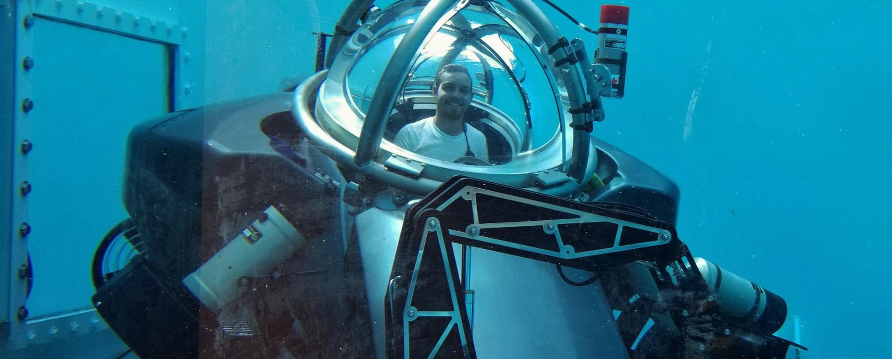 student in underwater machine
