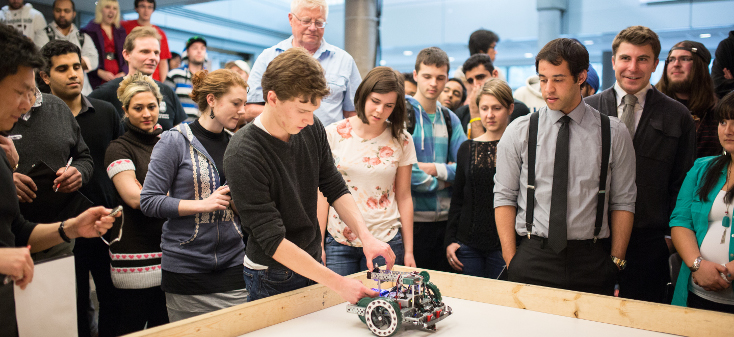 Design projects such as the robot shown here are part of the undergraduate program, starting in the first year.