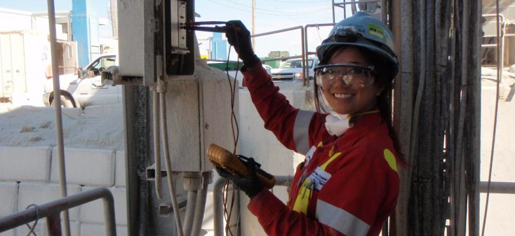 Tiffany Yu conducts equipment testing while on a co-op work term with Teck Highland Valley Copper.