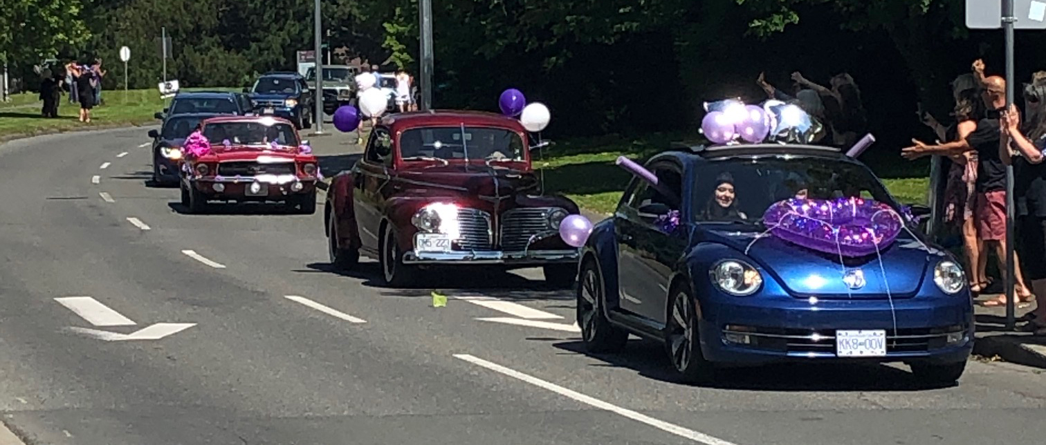 Students of the Claremont High School graduating class celebrated their milestone with a drive-by graduation along Ring Road, supported by UVic staff.