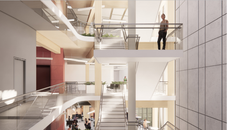 A cascading, open concrete staircase with three levels visible.