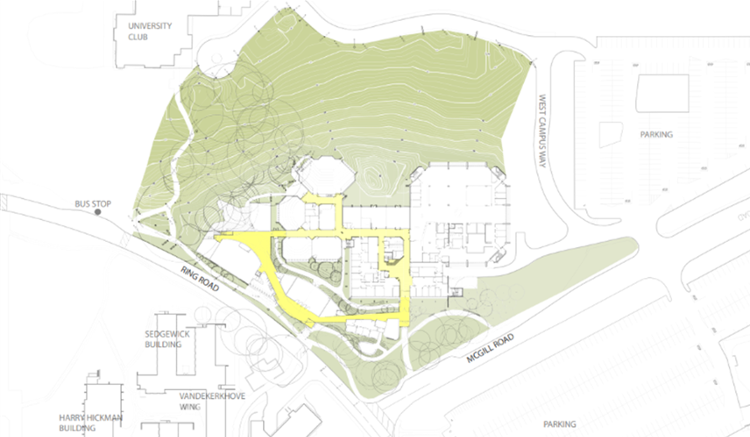 A rough map of the site, located on the north west corner of the University campus.