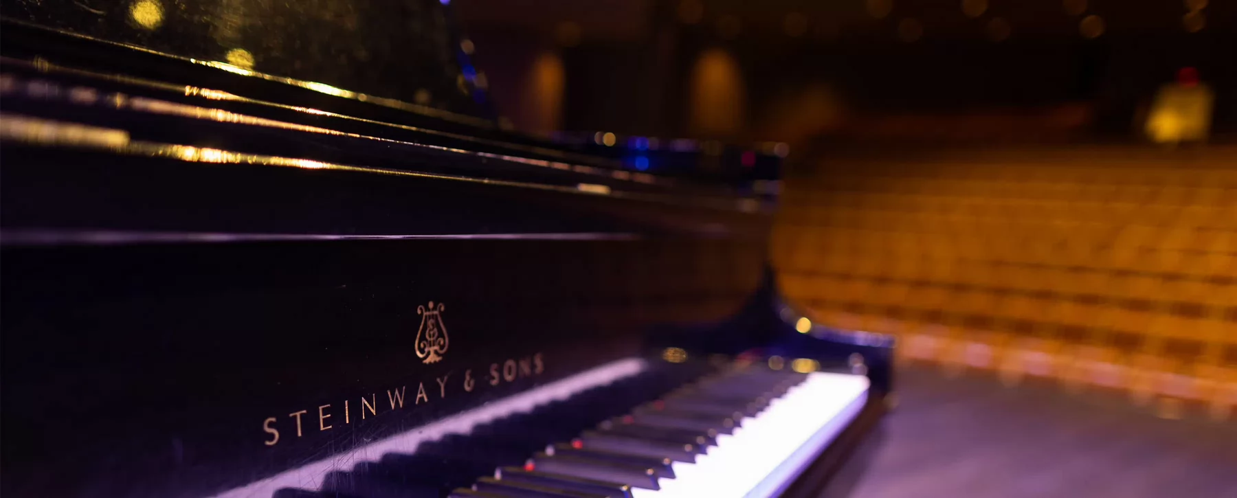 The Steinway piano and seating at the Farquhar auditorium.