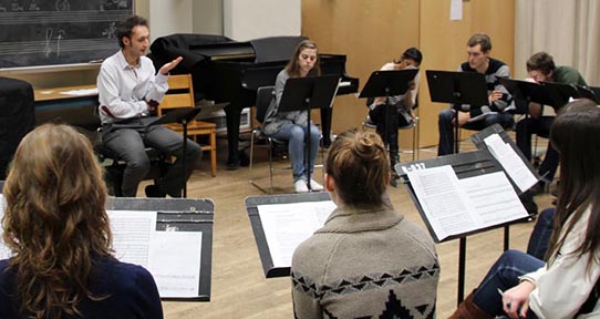 Music students in a classroom