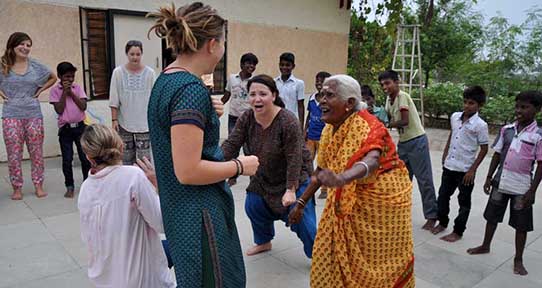 Theatre students performing on stage