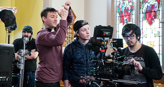 Connor Gaston on set of his film The Devout