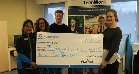 Coast Capital present a cheque to TeenWork