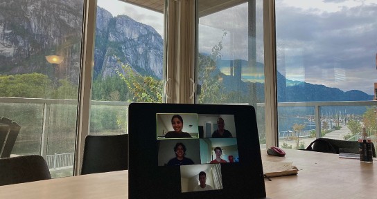 Eliza's chosen place to study, with a view of the Squamish mountains