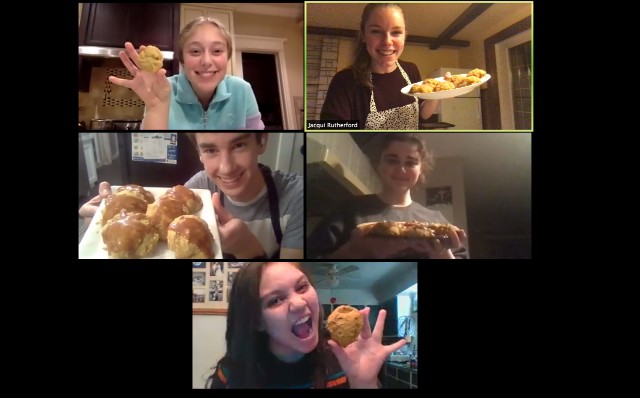 Zoom screenshot of several students and their baking