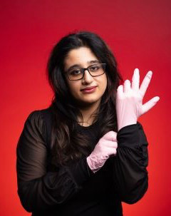 woman with glove