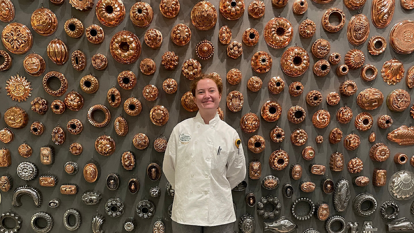 Mara Pappas on the first day of culinary school
