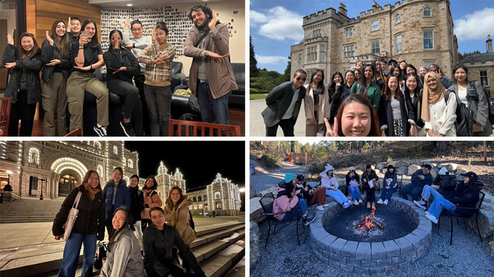A collage of pictures of MGB students in different places around the world