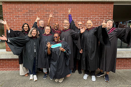 MBA alumni don their gowns at their 25 year reunion