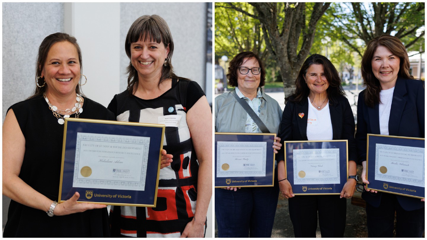 Research Excellence Award winners pictured with their awards.