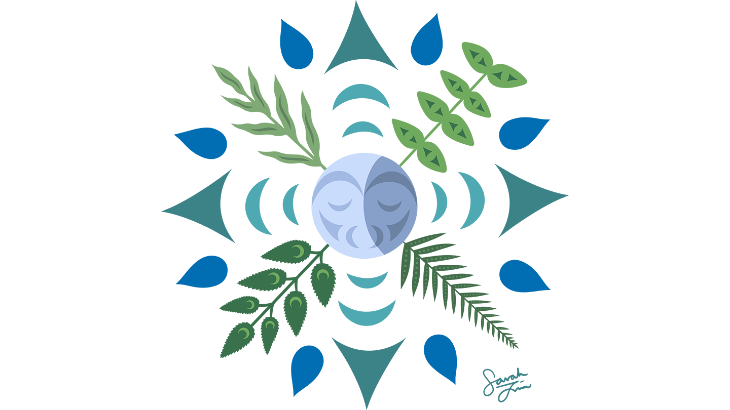 Mandala made of plants and leaves with a moon in the centre